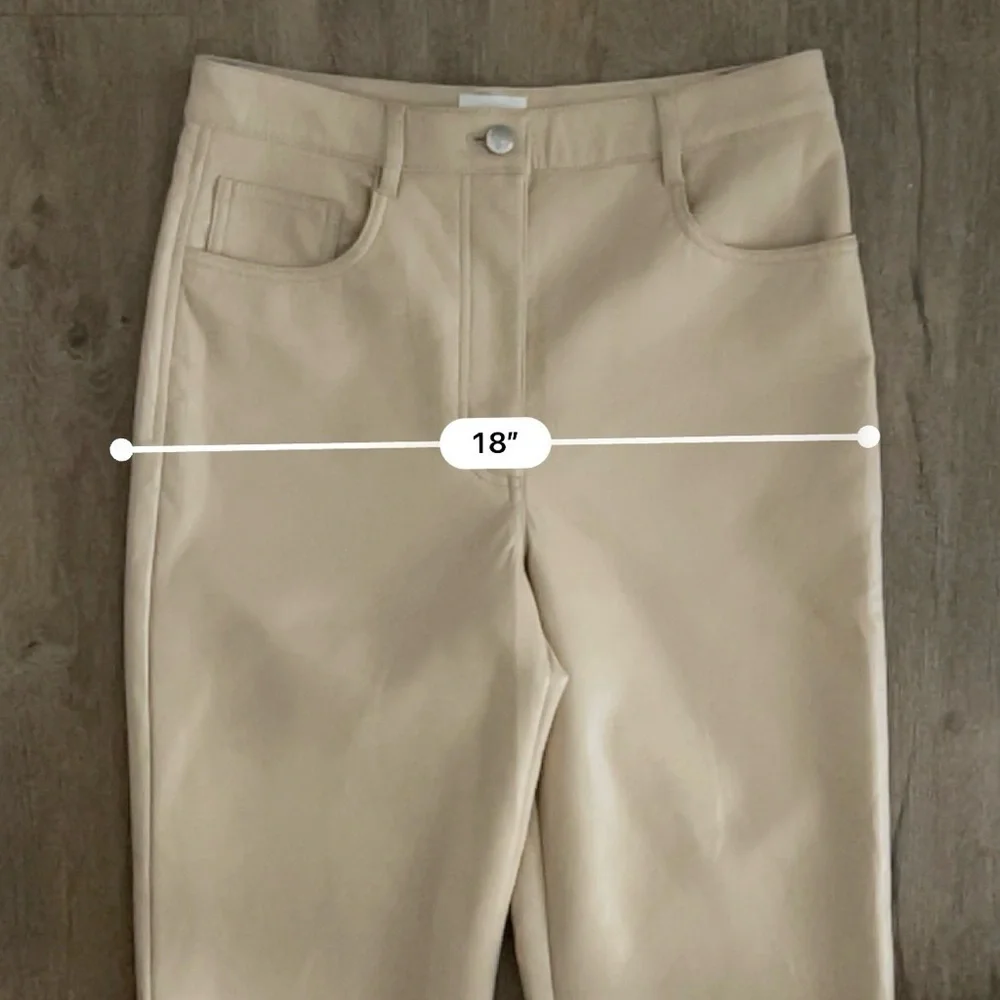 Wilfred Aritzia Melina Vegan Leather Straight Leg Pants - Cream Beige - Size 8 - Picture 10 of 12